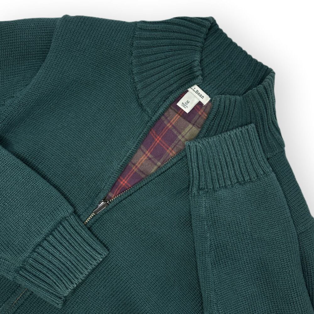 Vintage L.L. Bean Women’s M Flannel Lined Full Zip Cotton Knit Sweater Jacket